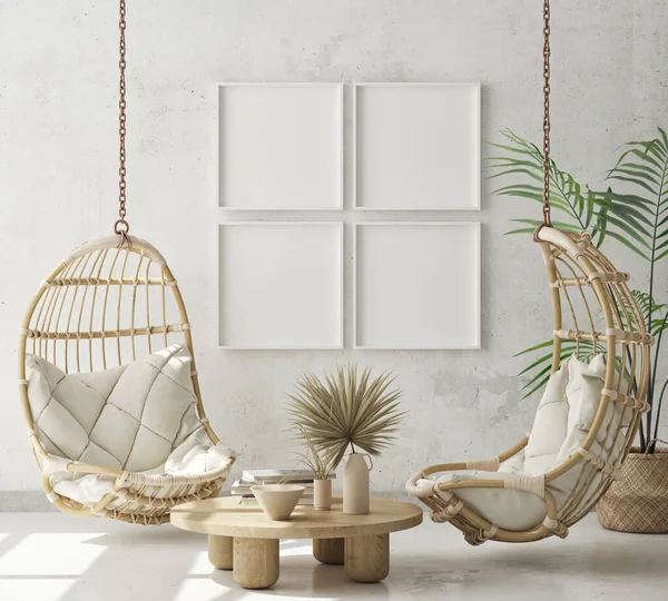 Model Poster Frame Moderne Interieur Achtergrond Woonkamer Scandinavische Stijl Render — Stockfoto