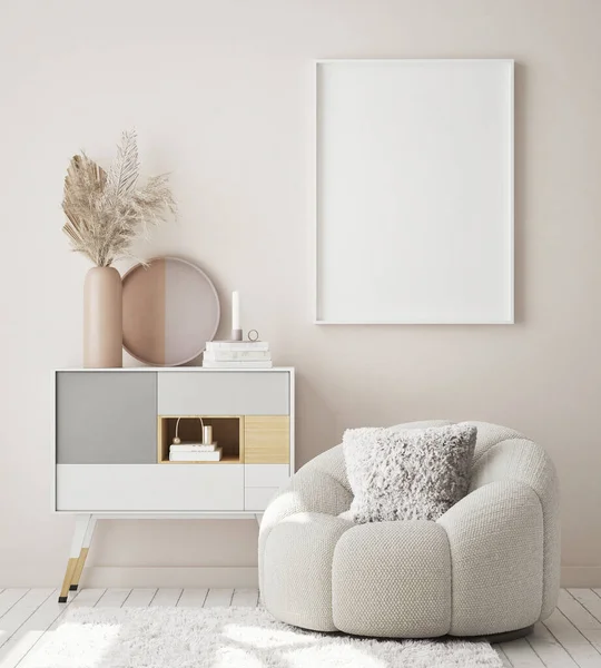 Mock Poster Frame Modern Interior Background Living Room Scandinavian Style — Stock Photo, Image