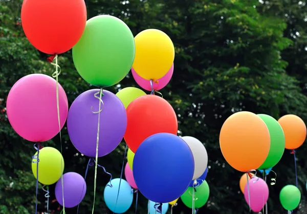 Multicolored Balloons City Festival Dark Trees Background — Stock Photo, Image