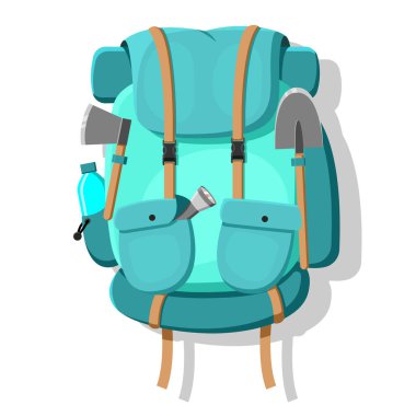 Turist sırt çantasının vektör çizimi. Çizgi film biçimi.