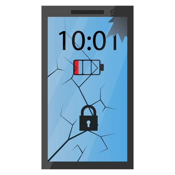 Teléfono roto. Antiguo teléfono celular maltratado y agrietado con una pantalla agrietada. — Vector de stock