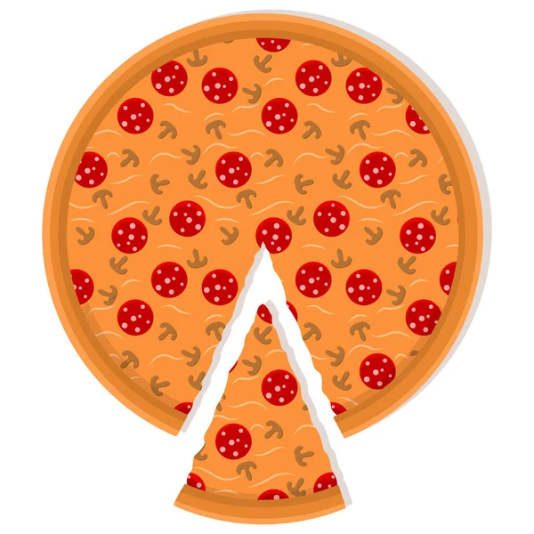 Пицца с пепперони. Сырная текстура с нарезанной салями, грибами и сыром для кафе и баров. — стоковый вектор