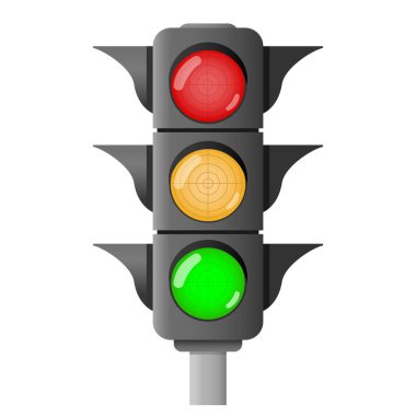 Trafik lambaları. Yoldaki araçların hareketlerini düzenlemek için kırmızı, sarı ve yeşile çeviren bir aygıt.