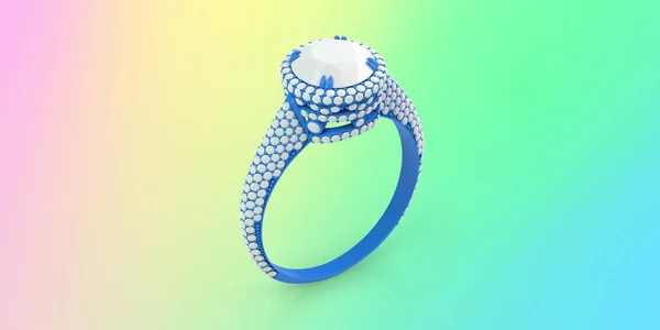 Wax 3D CAD jewelry engagement ring with color background. 3D rendering — Stock Photo, Image
