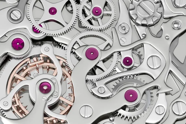 Horloge mechanisme sluit de bovenste weergave met macro Details. 3D renderen — Stockfoto