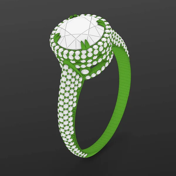 Каркас із зеленого матеріалу виробництва ювелірних виробів CAD модель кільця заручин. 3D візуалізація — стокове фото