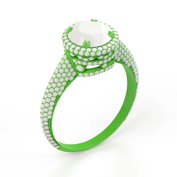 Wireframe green material of jewelry production 3d model of engagement ring. 3D rendering — Stock Photo, Image