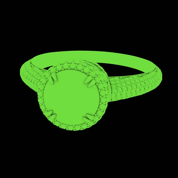 Δαχτυλίδι αρραβώνων κοσμημάτων με διαμάντια σε πράσινο επίπεδο υλικό 3D απόδοση. Φωτογραφία Αρχείου