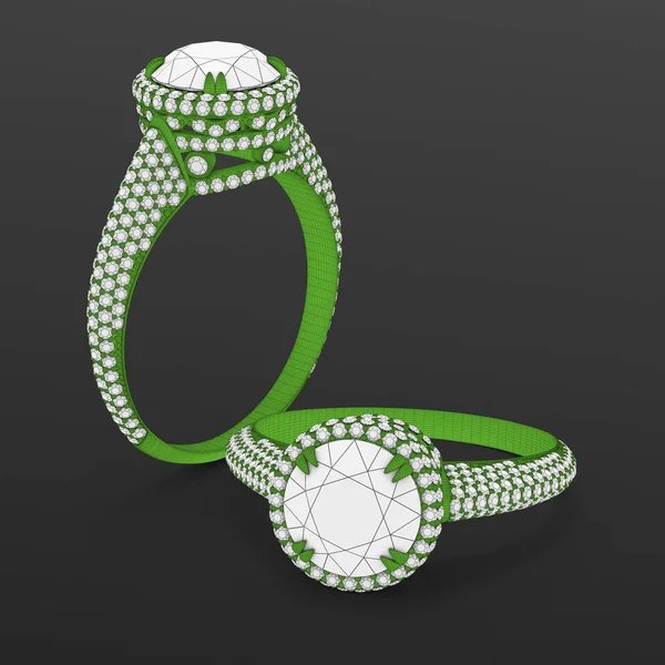 Πλαίσιο επιφανείας πράσινο υλικό της παραγωγής κοσμημάτων μοντέλο CAD δαχτυλίδια αρραβώνων. απόδοση 3D — Φωτογραφία Αρχείου