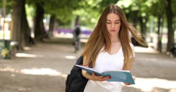 Estudiante Femenina Estudiando Parque — Vídeos de Stock