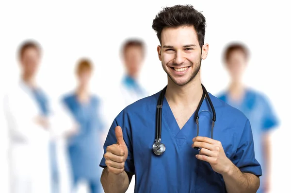 Male Nurse Smiling Showing Thumb — Stock Photo, Image