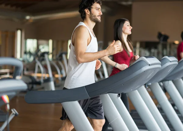 Nsanlar Bir Spor Salonunda Koşu Bandı Üzerinde Kardiyo Egzersiz Yapıyor — Stok fotoğraf