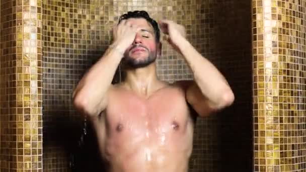 Handsome Man Doing Shower Spa — Stock Video