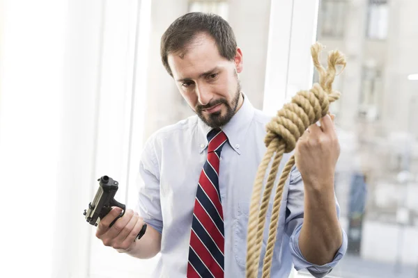 Desperate Businessman Thinking Commit Suicide — Stock Photo, Image