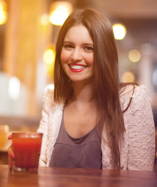 Beautiful Woman Having Drink Pub — Stock Photo, Image