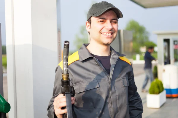 Smiling Worker Gas Station — Stock Photo, Image
