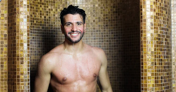 Young Handsome Man Taking Shower Spa — Stock Photo, Image