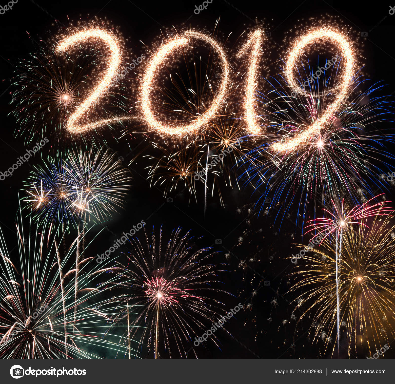 New Year Eve 2019 Fireworks Black Background — Stock Photo