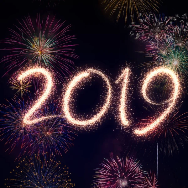 New Year Eve 2019 Fireworks Black Background — Stock Photo, Image