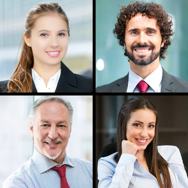 Collage Lächelnder Geschäftsleute — Stockfoto