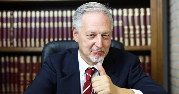 Portrait Smiling Senior Businessman His Library — Stock Photo, Image