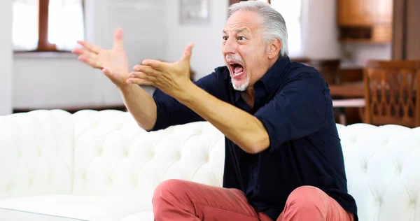 Senor Guy Watching Sports Shouting — Stock Photo, Image