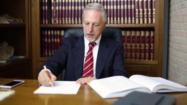 Homme Affaires Écrivant Sur Document Dans Son Bureau — Video