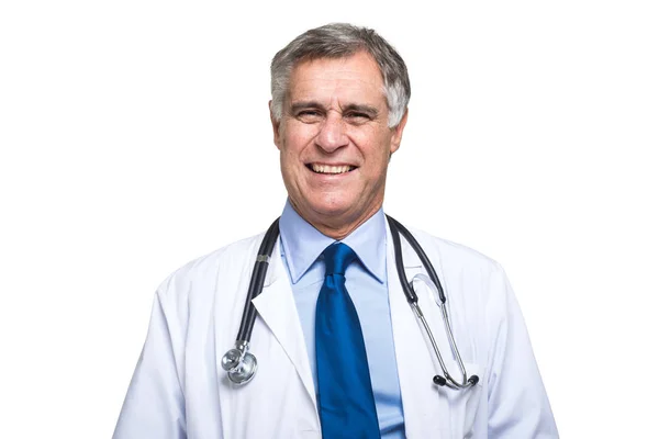 Lächelnder Arzt Mit Stethoskop Isoliert Über Weißem Hintergrund — Stockfoto