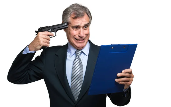 Conceptual Image Businessman Shooting Himself Business Problems — Stock Photo, Image