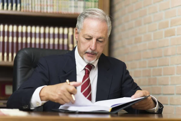 Businessman Reading Book His Office Stock Photo