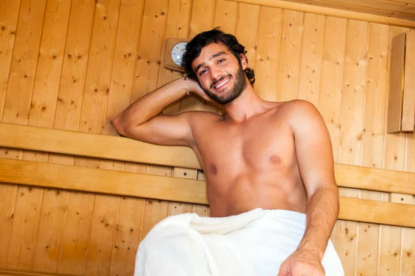 Portrait Man Relaxing Sauna — Stock Photo, Image