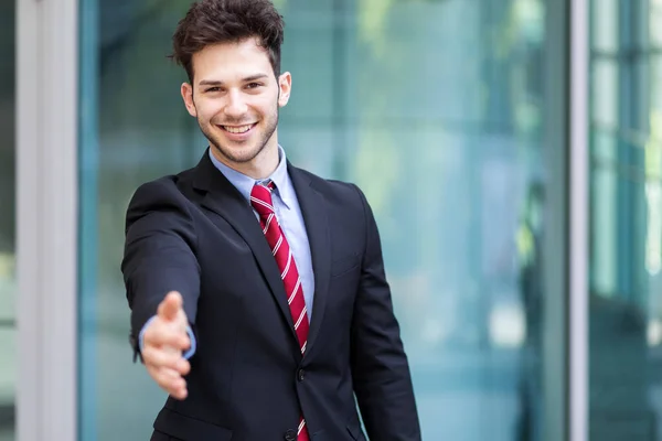 Handsome Businessman Offering Handshake Urban Setting — Stock Photo, Image