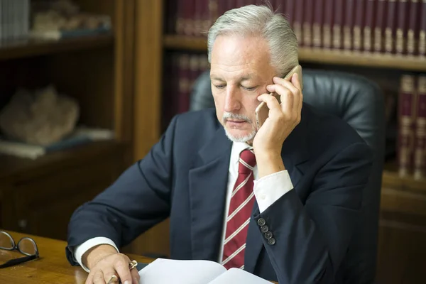 Businessman Using His Mobile Phone While Reading His Agenda — Stock Photo, Image
