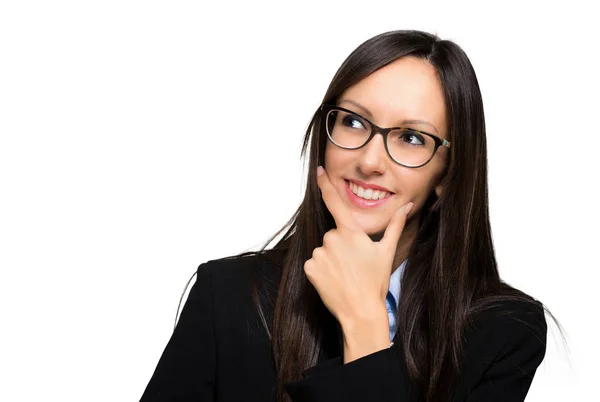 Jonge Zakenvrouw Met Een Idee Dat Geïsoleerd Witte Achtergrond — Stockfoto