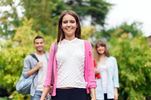 Grupa Studentów Uśmiechający Się Parku — Zdjęcie stockowe