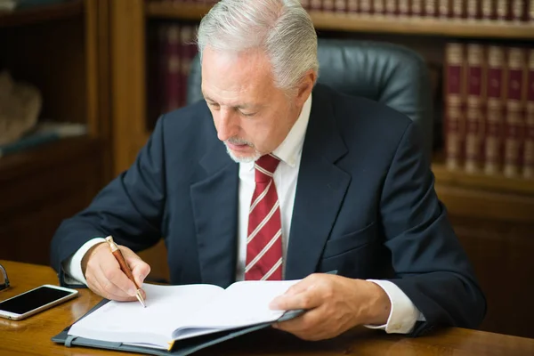 Geschäftsmann Liest Seinem Atelier Ein Buch — Stockfoto