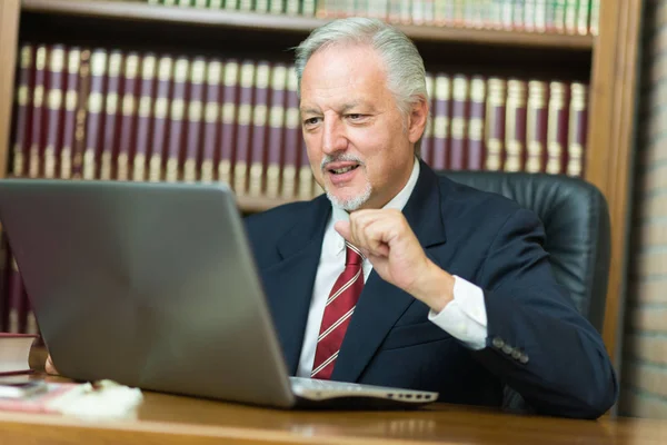 Gelukkig Zakenman Met Behulp Van Laptop — Stockfoto