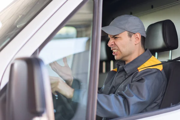 Motorista Irritado Van Condução — Fotografia de Stock