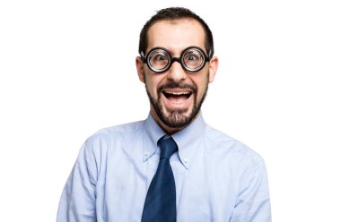 Komik inek gözlük takan bir inek adam portresi