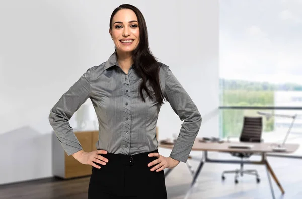 Mulher Negócios Sorridente Seu Escritório — Fotografia de Stock