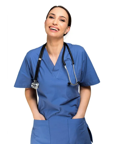 Portrait Smiling Young Nurse Isolated White Background — Stock Photo, Image