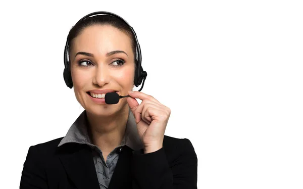 Beautiful Consultant Call Center Headphones White Background — Stock Photo, Image