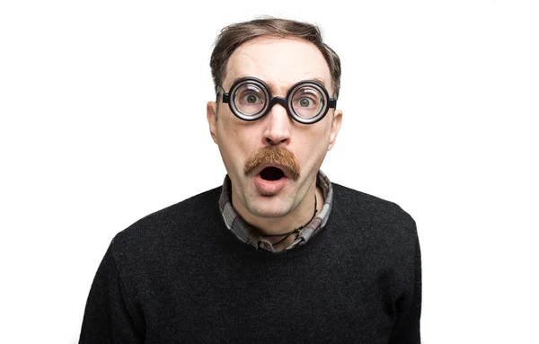 Funny Portrait Nerd Man Wearing Nerd Glasses — Stock Photo, Image