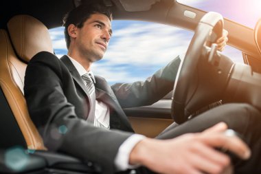 Arabasını süren adam.