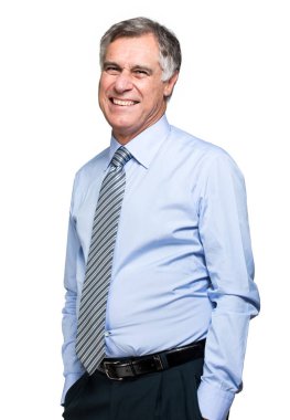 Kendine güvenen olgun bir iş adamının yakın portresi.