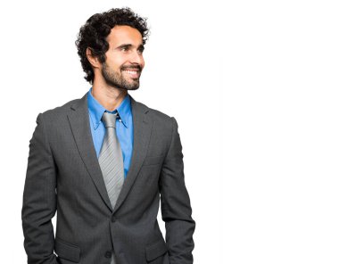 Beyaz arka planda izole edilmiş yakışıklı iş adamı 