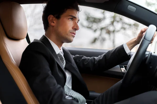 Handsome Man Driving His Car — Stock Photo, Image