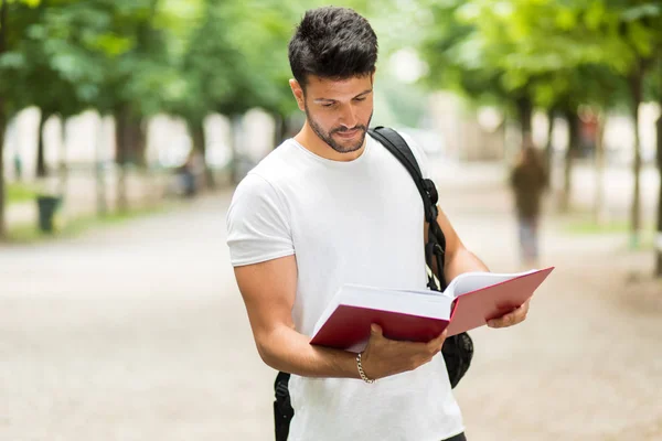 Estudante Masculino Livro Leitura — Fotografia de Stock