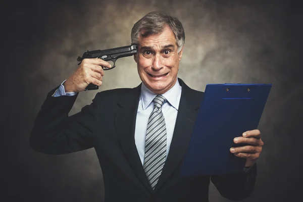 Conceptual Image Businessman Shooting Himself Business Problems — Stock Photo, Image