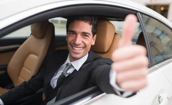 Car Driver Showing Thumbs — Zdjęcie stockowe